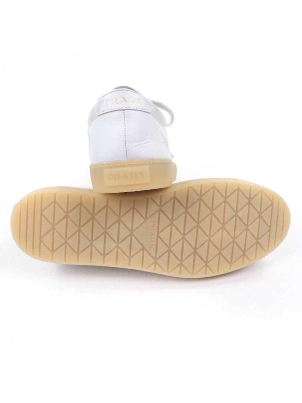 Prada Triangle Logo Distressed Low Cut Sneakers Leather Shoes White 7.5 - Picture 5 of 9